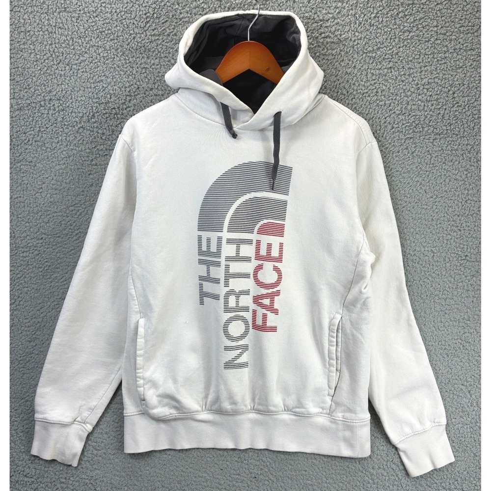 The North Face Vertical Dome Logo Pullover Hoodie Mens M White Fleece Warm